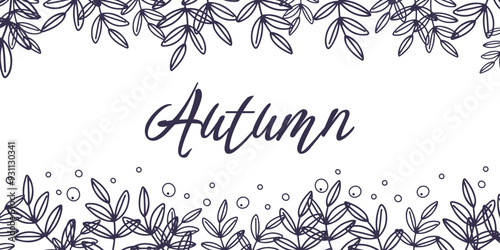 Hand drawn abstract autumn background with branches and bubbles.