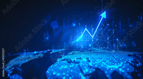 A blue stock market graph with an upward trend on the earth