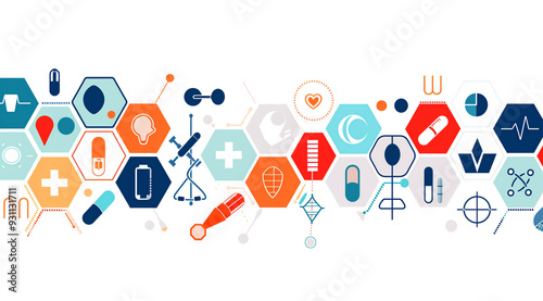 A medical background with hexagon patterns and icons