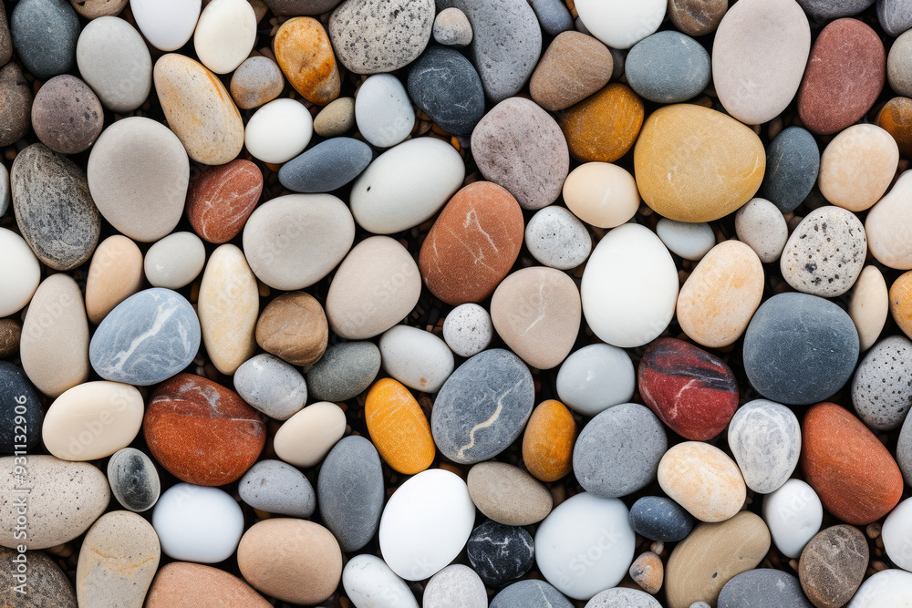Processed collage of sea shore pebbles texture. Background for banner, backdrop or texture