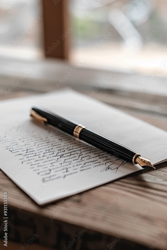 Business agreement concept with a fountain pen on a contract document Business agreement concept with a fountain pen on a contract document
