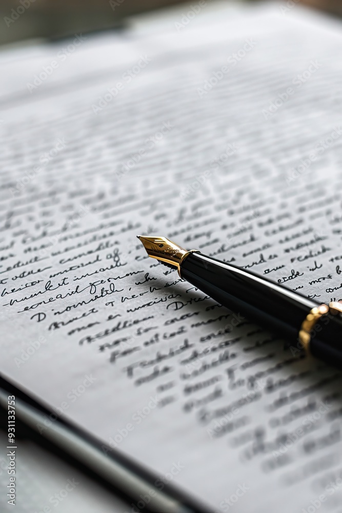 Business agreement concept with a fountain pen on a contract document Business agreement concept with a fountain pen on a contract document