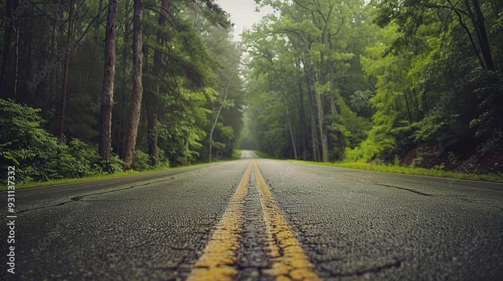 Empty Road Through Forest