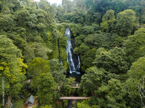 Aerial view of Banyumala Waterfall in Buleleng, Bali, Indonesia. photo