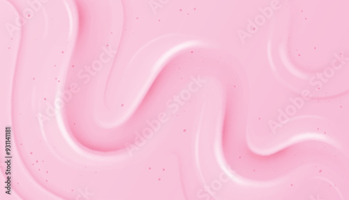 Pink strawberry yogurt or ice cream surface texture with wave pattern. Milk creamy sweet fruit and berry product. Soft and frozen sorbet or dairy pudding smooth top. Realistic vector background.