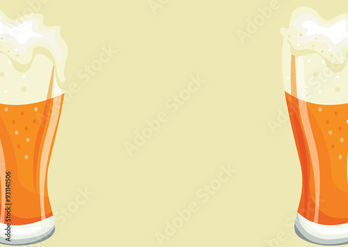 oktoberfest poster with pints of beer placed sideways on a light background, vector