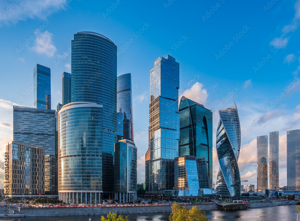High buildings of Moscow-City at Moskva River at summer sunset, Russia. High buildings of Moscow-City at Moskva River at summer sunset, Russia.