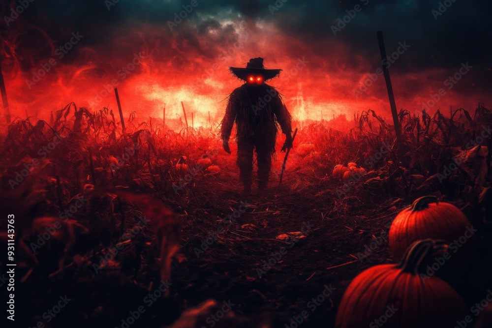Fototapeta premium The Dark Creature on the Crimson Field