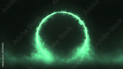 A glowing green circular portal surrounded by mist.