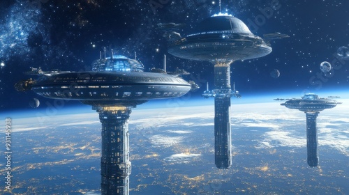 Fototapeta Naklejka Na Ścianę i Meble -  Space Stations Orbiting Earth