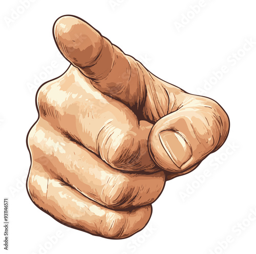 Hand pointing forward with index finger extended illustration cartoon, generative ai