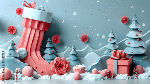 Festive Paper Christmas Filled with Gifts and Treats in Pastel Art Style
