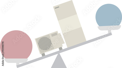 給湯器のメリットとデメリットを天秤にかけたイメージ素材