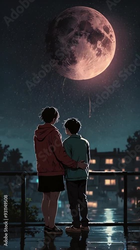 lofi couple night love rain moon passion