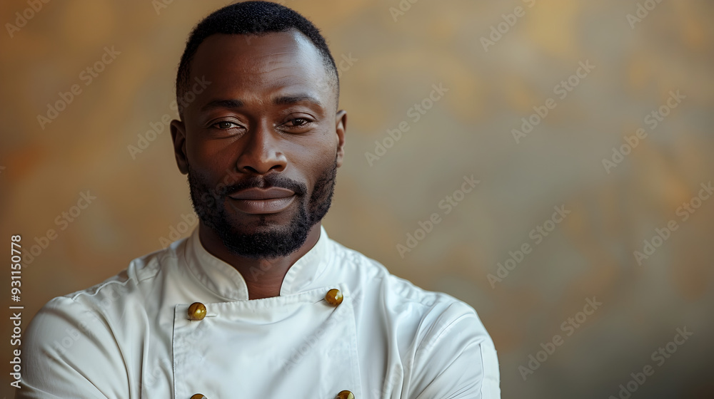 Focused Culinary Expert in Chef s Uniform on Plain Background Focused Culinary Expert in Chef s Uniform on Plain Background