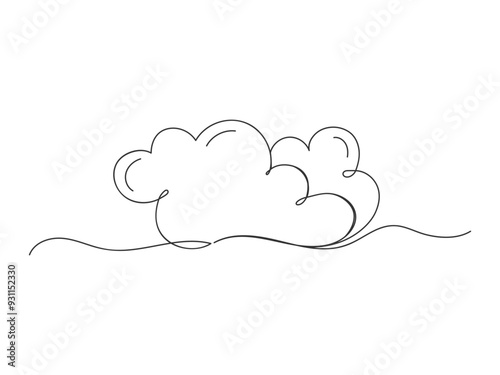 Continuous one line art cloud sky isolated vector illustration.
