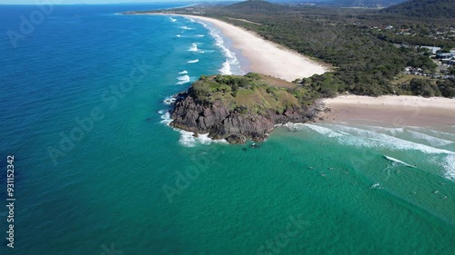 Cabarita Beach Whale Lookout Scenic Spot In Cabarita Beach, New South Wales, Australia. Aerial Pullback Shot photo