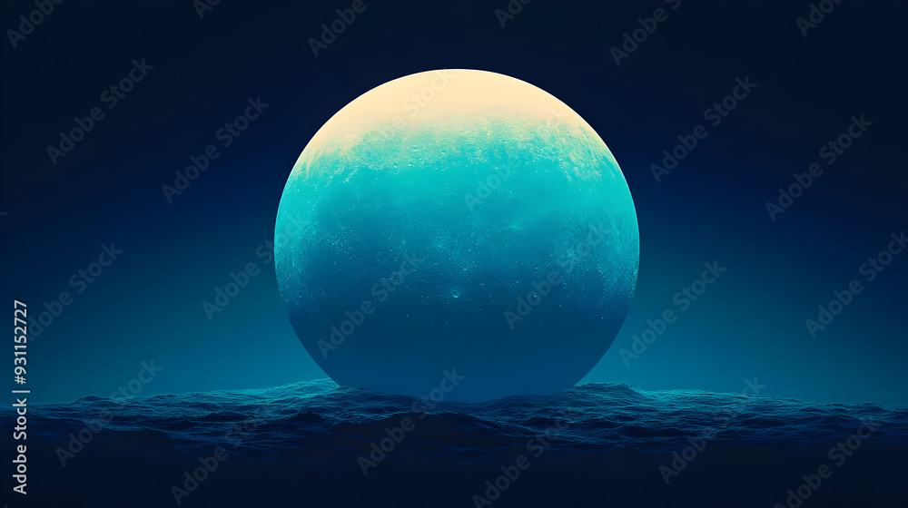 A serene digital artwork depicting a large celestial body over waves. A serene digital artwork depicting a large celestial body over waves.