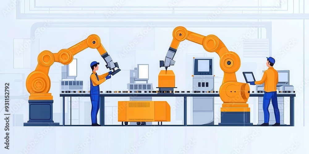 Manufacturing factory worker assembling parts on a production line Manufacturing factory worker assembling parts on a production line