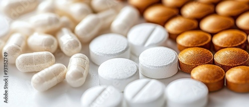 Closeup of Assorted Pills and Capsules on a White Surface