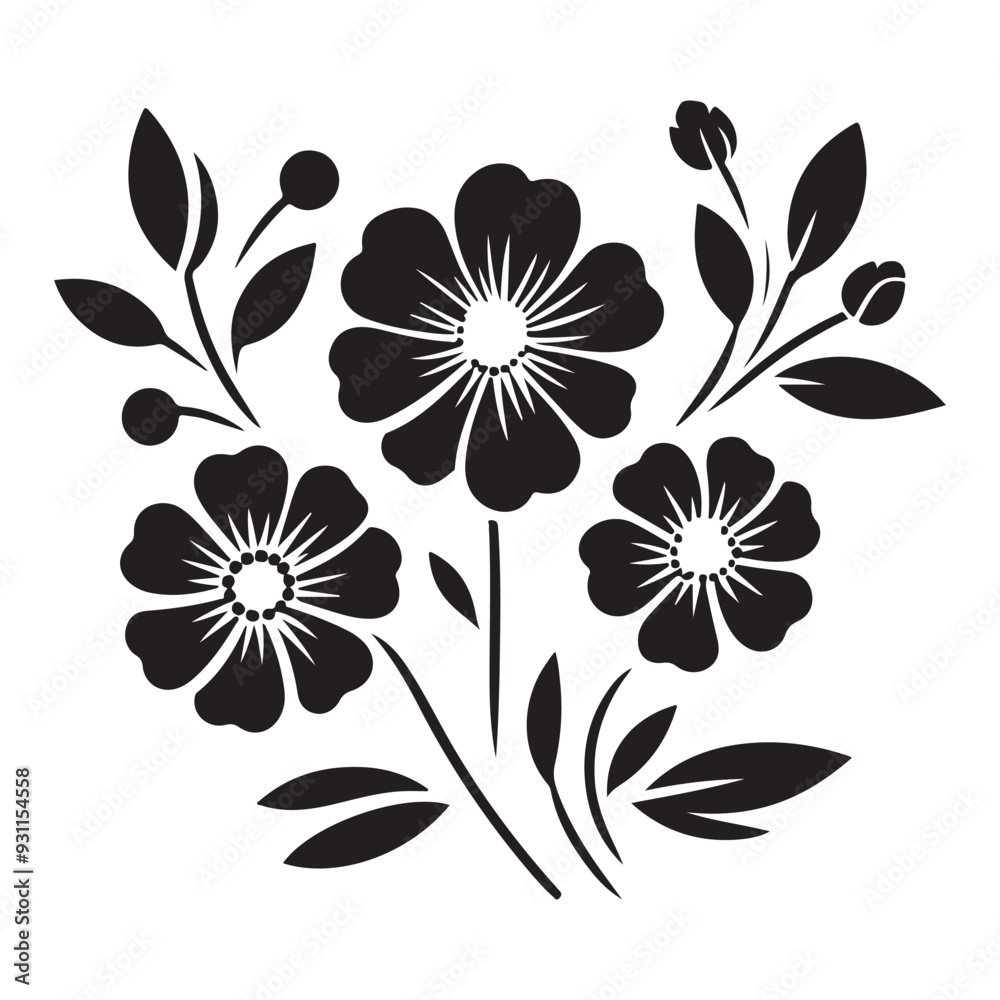 Vector black silhouettes of flowers isolated on a white background, Flowers silhouette, vector images illustration Vector black silhouettes of flowers isolated on a white background, Flowers silhouette, vector images illustration