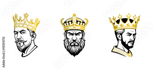 kings wearing gold crown - cartoon style