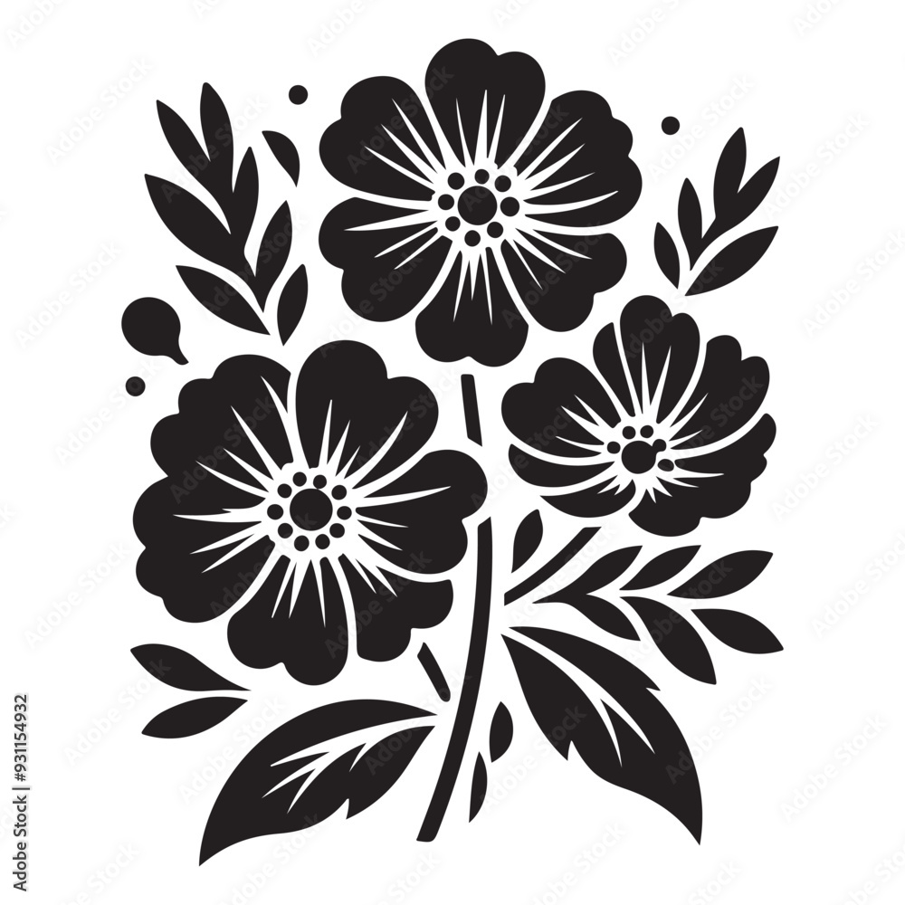 Vector black silhouettes of flowers isolated on a white background, Flowers silhouette, vector images illustration Vector black silhouettes of flowers isolated on a white background, Flowers silhouette, vector images illustration