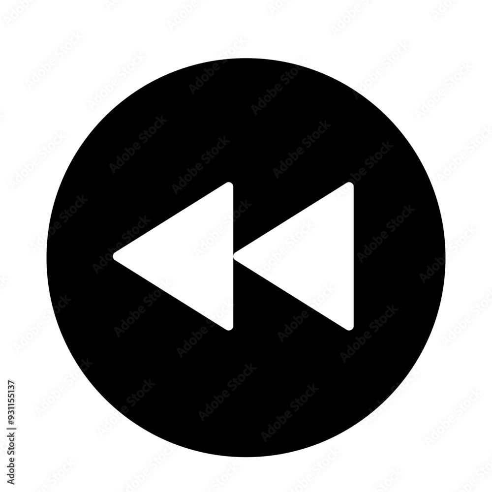 Rewind symbol vector icon inside a black circle Rewind symbol vector icon inside a black circle