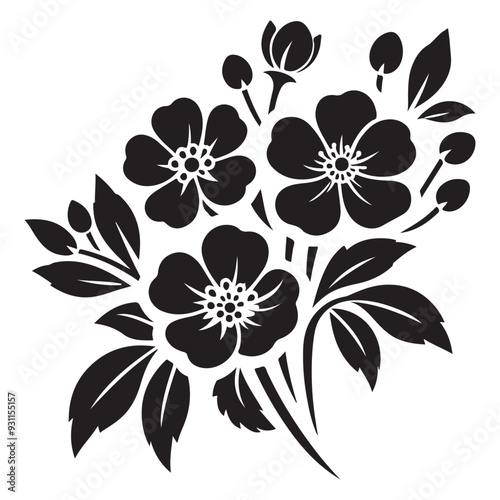 Vector black silhouettes of flowers isolated on a white background, Flowers silhouette, vector images illustration