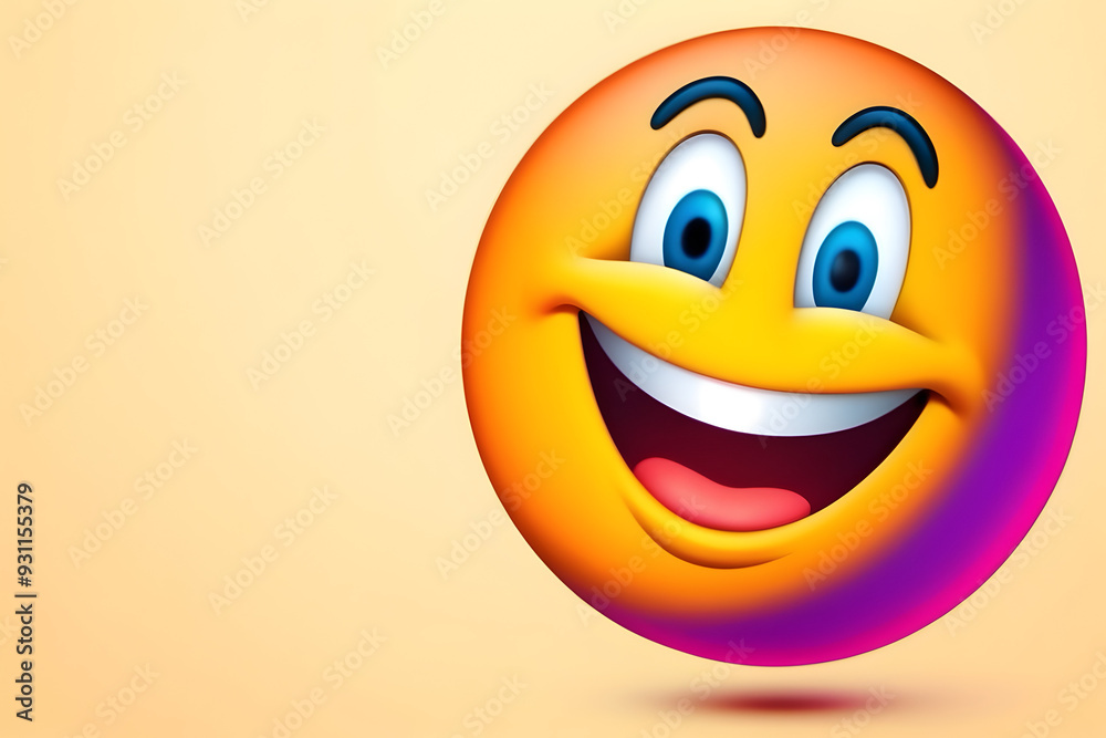 A smiling emoji in 3d render with a pastel yellow background A smiling emoji in 3d render with a pastel yellow background