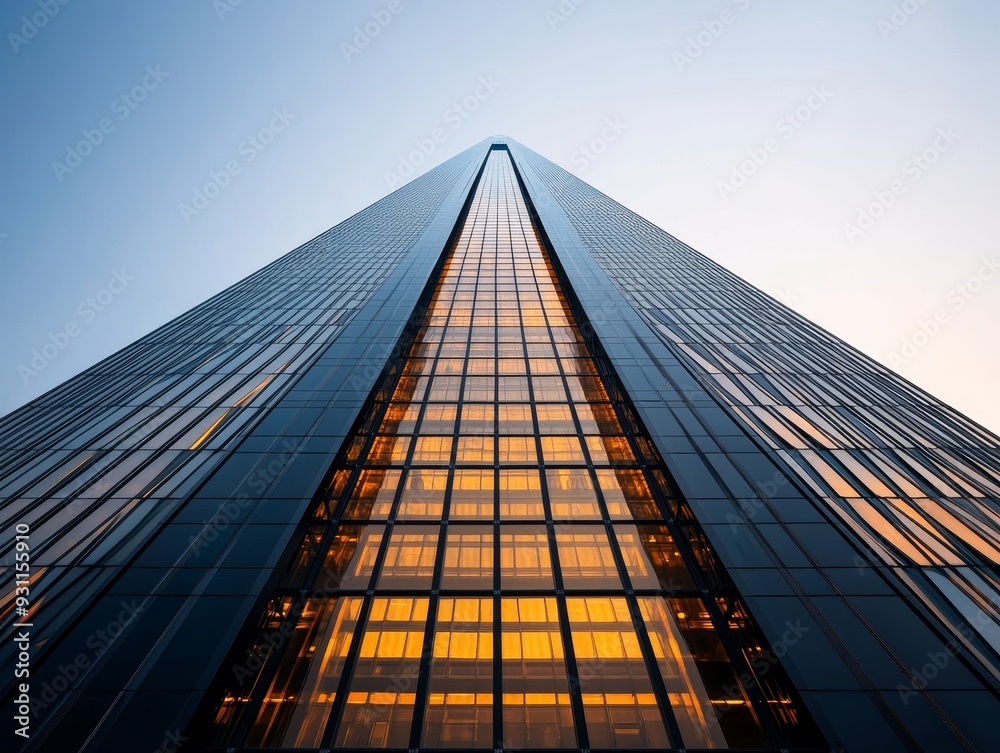 custom made wallpaper toronto digitalA towering skyscraper with a glass facade, illuminated by the setting sun, reaches for the clear blue sky.