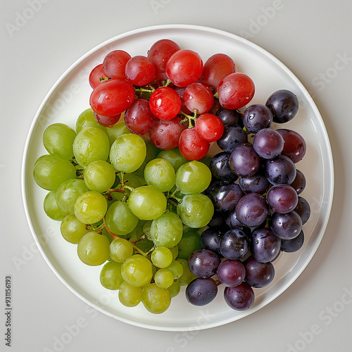 Arrange Red Purple Ripe Grapes And Cluster Green photo