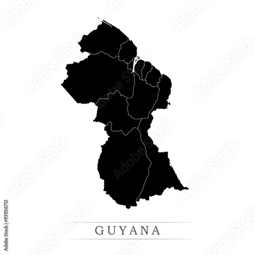 GUYANA map on white background vector. Administrative regions of GUYANA
