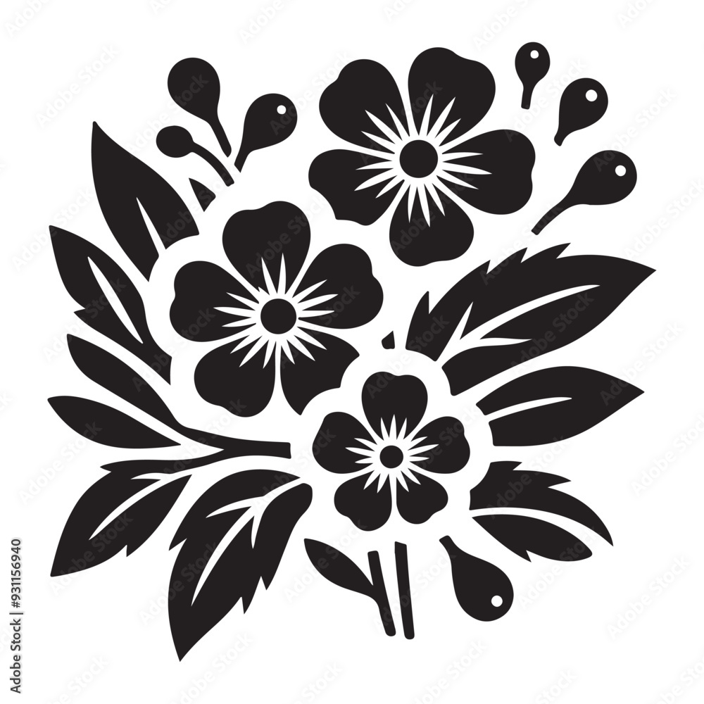 Obraz premium Vector black silhouettes of flowers isolated on a white background, Flowers silhouette, vector images illustration