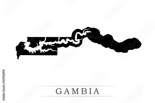 GAMBIA map on white background vector. Administrative regions of GAMBIA