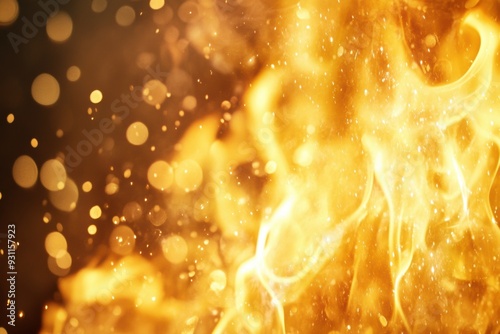 Golden flames sparks background with lively bokeh effect