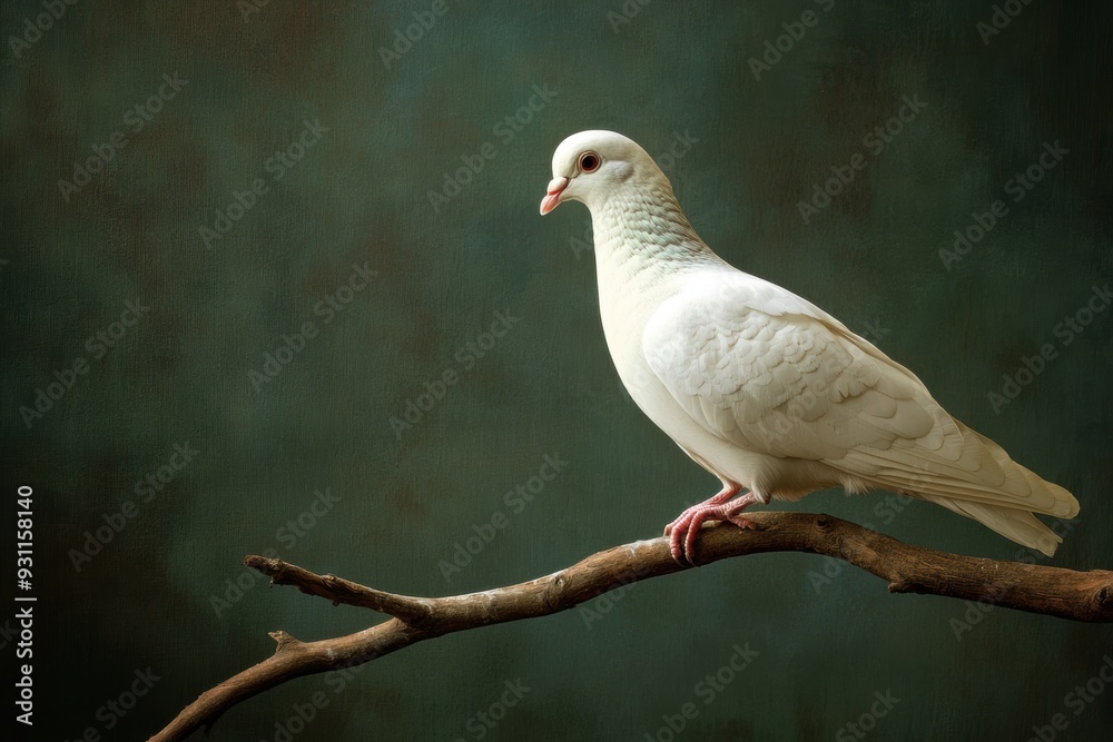 Serene white perched on rustic branch Serene white perched on rustic branch