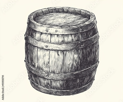 Vintage hand-drawn wooden barrel