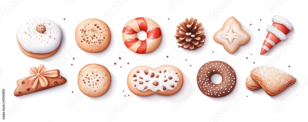 Christmas cookies in various shapes, set against a white background Christmas cookies in various shapes, set against a white background