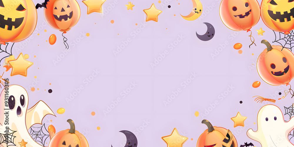 Halloween frame that is both cute with soft purple background Halloween frame that is both cute with soft purple background