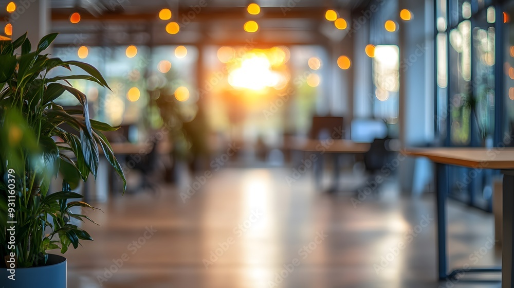 Blurred Office Space with Plant and Light Bokeh. Blurred Office Space with Plant and Light Bokeh.