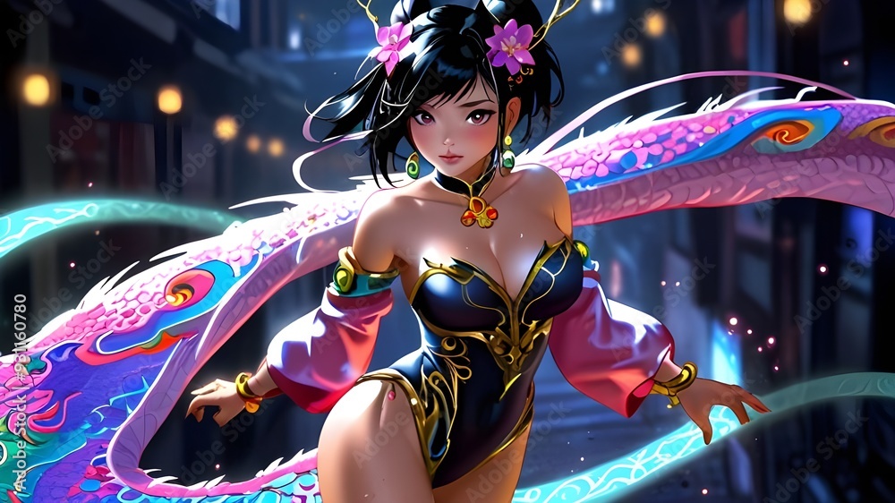 cute anime girl and flying dragon cute anime girl and flying dragon