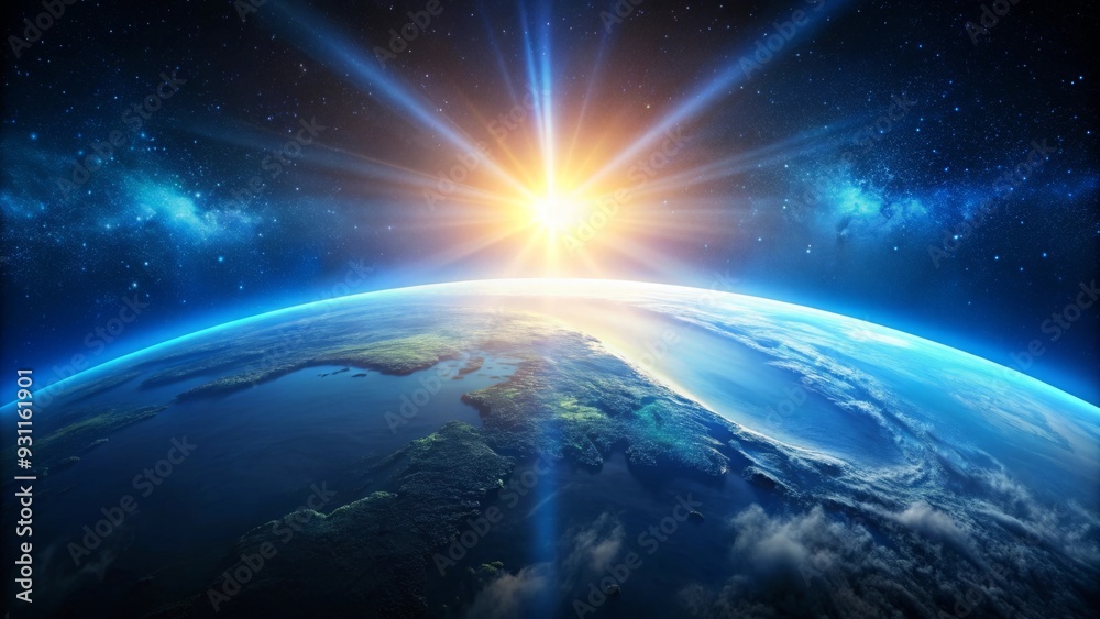 Obraz premium Blue sunrise over Earth as seen from outer space, Earth, space, sunrise, blue, planet, sky, horizon, beauty