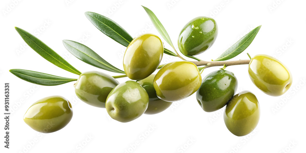 Delicious Green Olives with Leaves Cut Out with Clipping Path on Transparent Background Delicious Green Olives with Leaves Cut Out with Clipping Path on Transparent Background