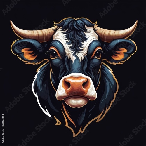 Cow head logo illustration isolated on dark