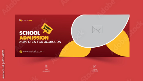 School admission facebook cover design, back-to-school social media banner, online education banner ads template.	
 photo