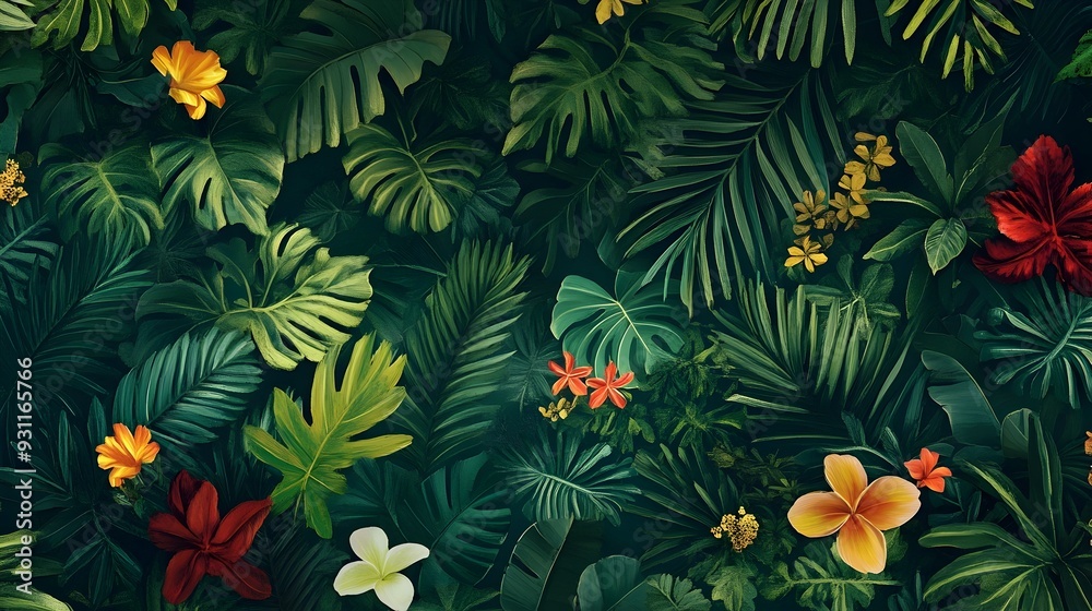 Lush Tropical Jungle Wallpaper with Vibrant Foliage and Hidden Wildlife Lush Tropical Jungle Wallpaper with Vibrant Foliage and Hidden Wildlife
