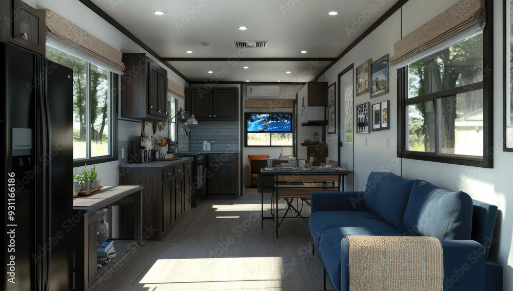 Kitchen interior with glass windows. Created with Ai Kitchen interior with glass windows. Created with Ai