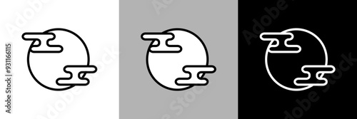 シンプルな線画の満月と雲（お月見）のベクターアイコン