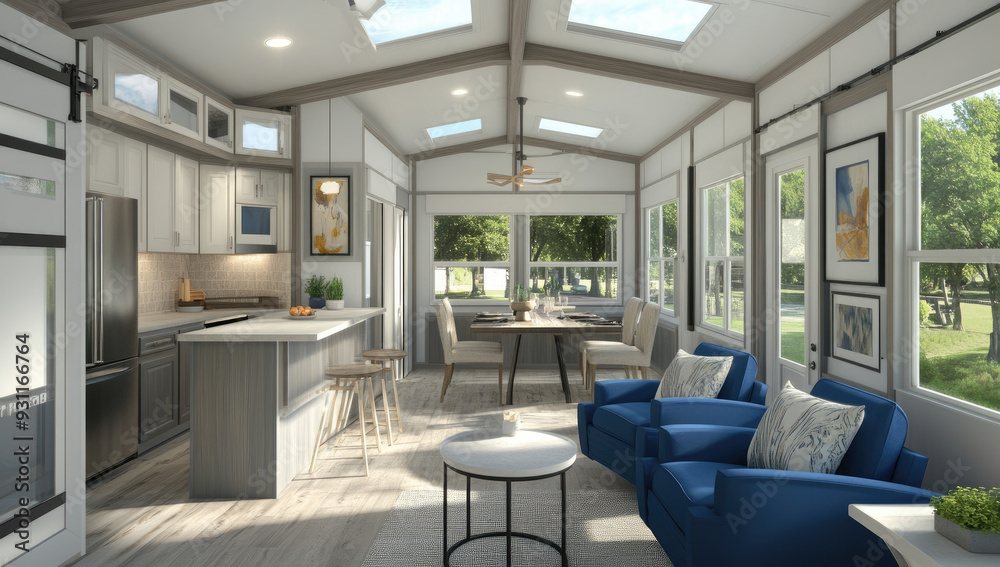 Modern living area with blue armchair. Created with Ai Modern living area with blue armchair. Created with Ai
